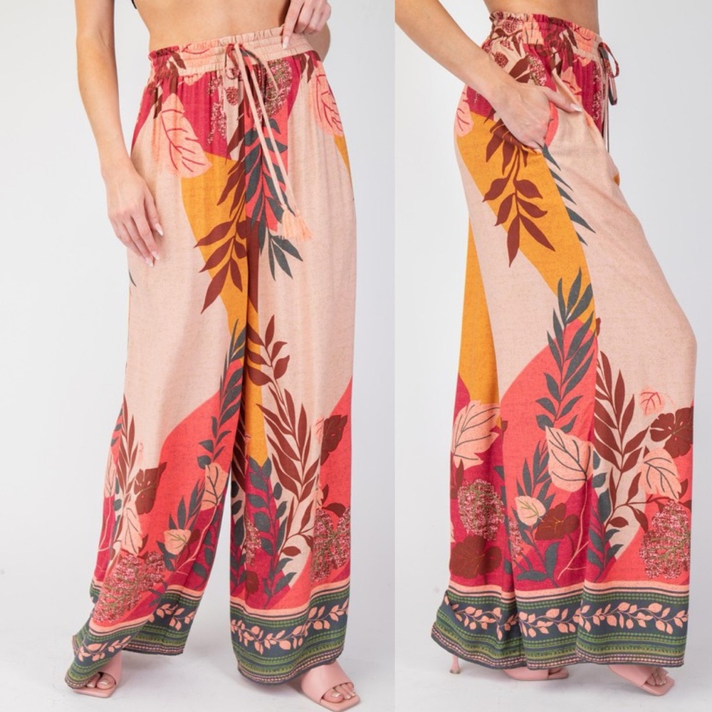 Easel Beige Olive Border Print Patchwork Floral F… - image 1